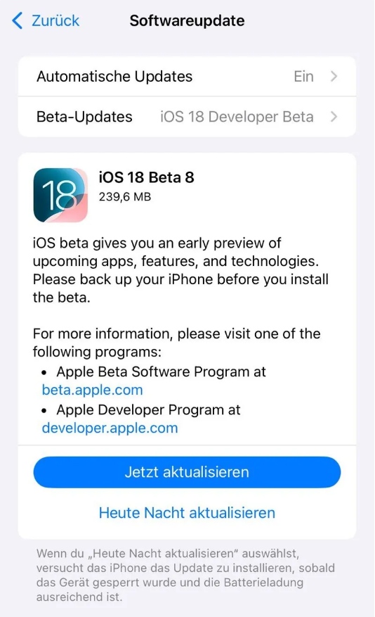 内江苹果手机维修分享苹果 iOS / iPadOS 18 开发者预览版 Beta 8 发布 